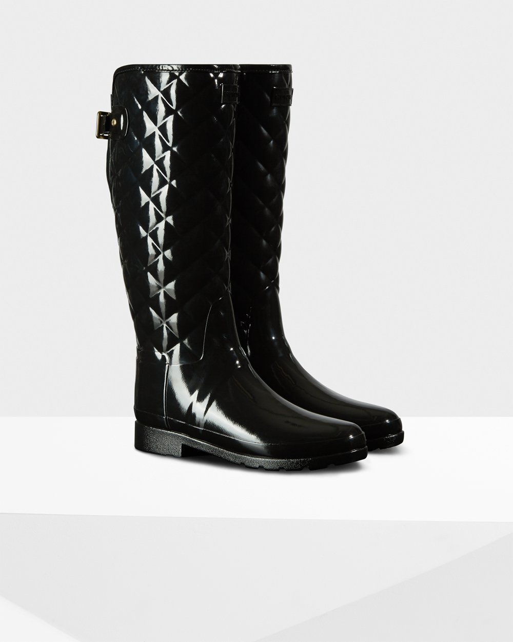 Hunter Mujer Refined Slim Fit Adjustable Quilted - Botas de Lluvia Negras - 956-IWDPZR